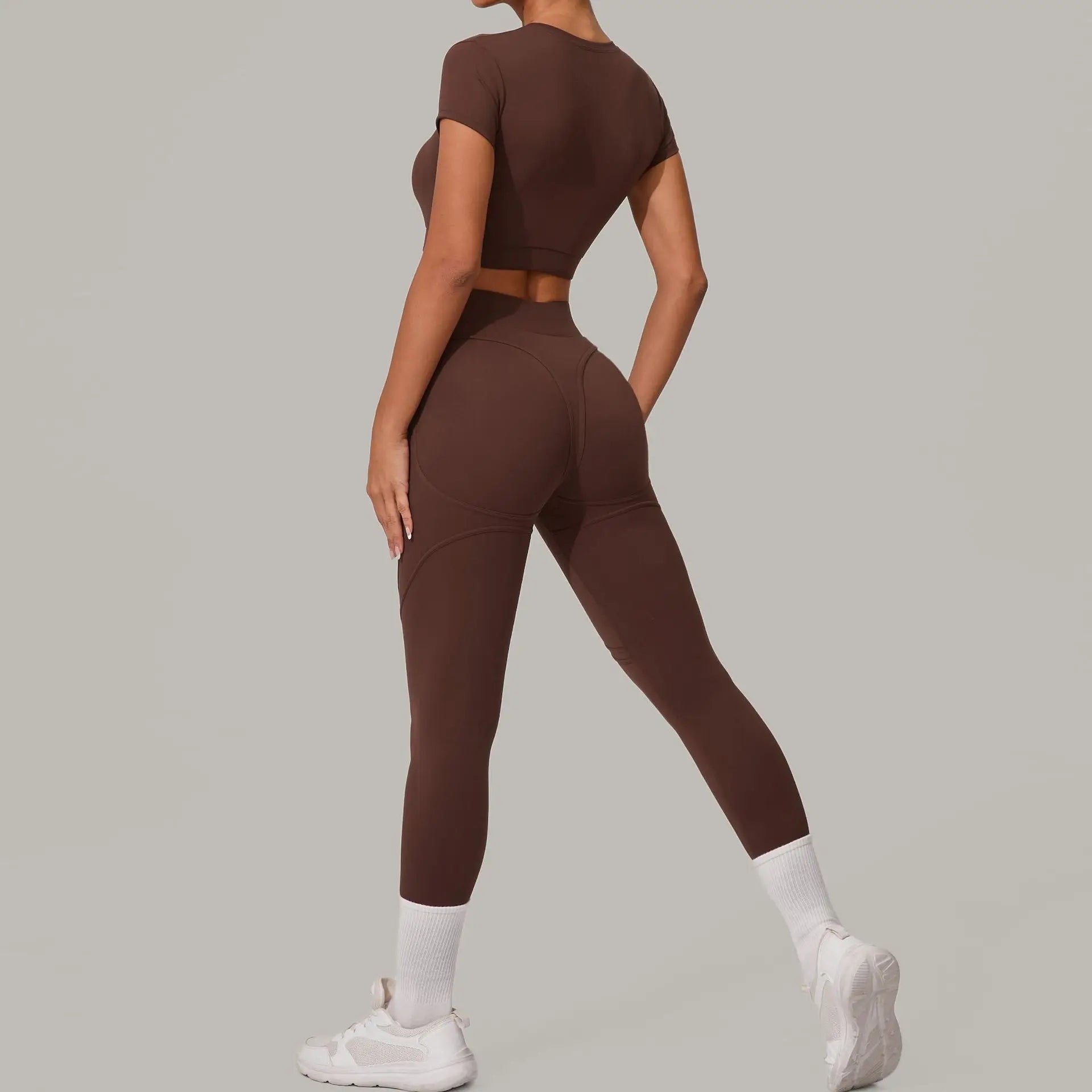 2PCS Yoga Set Gym Clothes Seamless Sportswear Yoga Suits Women Fitness Tracksuits Sports Short Sleeves Gym Leggings Sports Suits