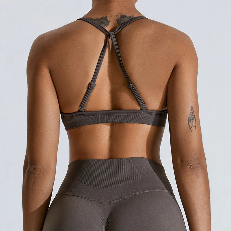 Women Sports Underwear Scrunch Push-up High Support Adjustable Thin Shoulder Strap Tank Fitness Top Seamless Workout Yoga Bras