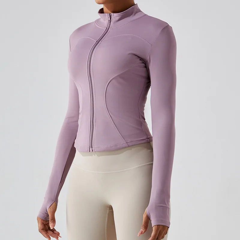 Zipper Jacket Women Sports Long Sleeve Push Up Fitness Yoga Shirt Gym Top Activewear Running Coats Workout Clothes Woman Jacket