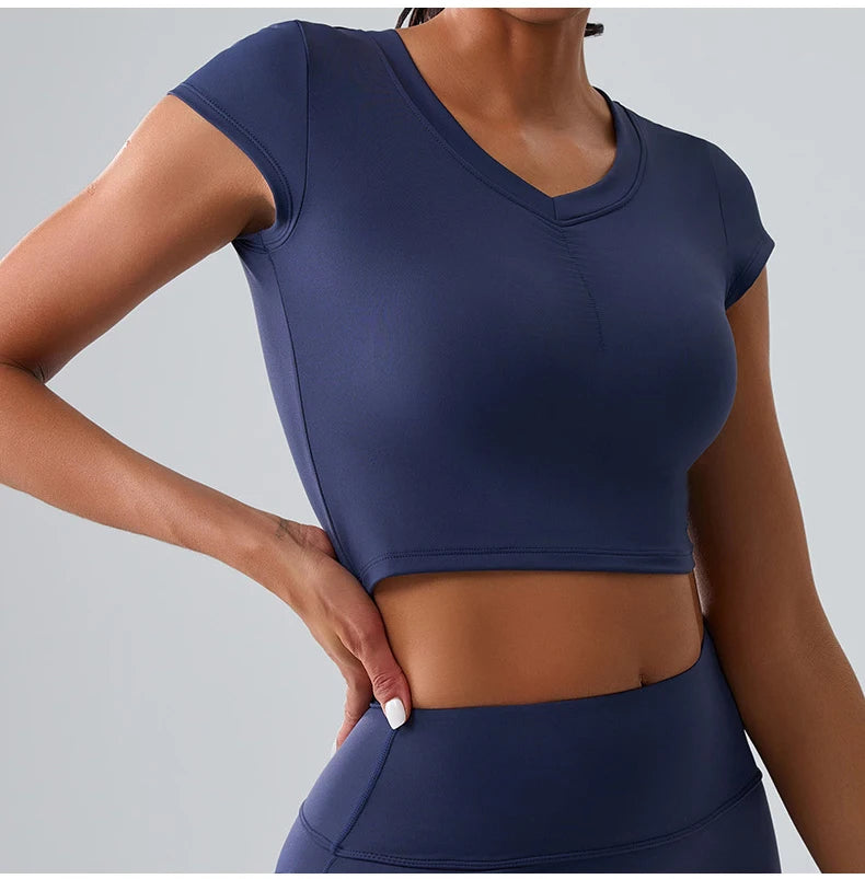 Women Yoga Top Sexy Sport T Shirts Fitness Clothes Workout Short Sleeve Yoga Shirt Gym Top Running Active Wear Push Up Sport Top