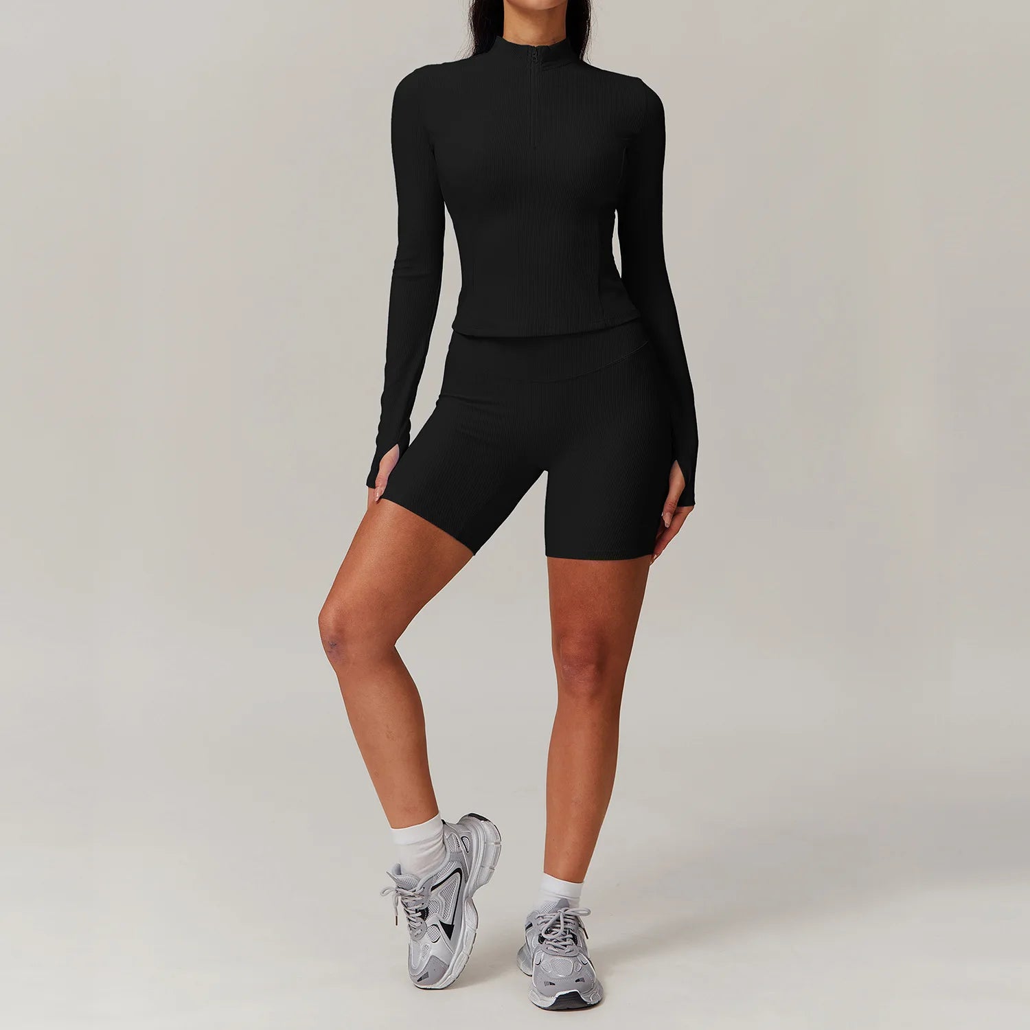 2 Pieces Yoga Suit Women Sports Set Ribbed Gym Set Women Tracksuit Running Workout Zipper Long Sleeve Sports Shirt Yoga Clothing