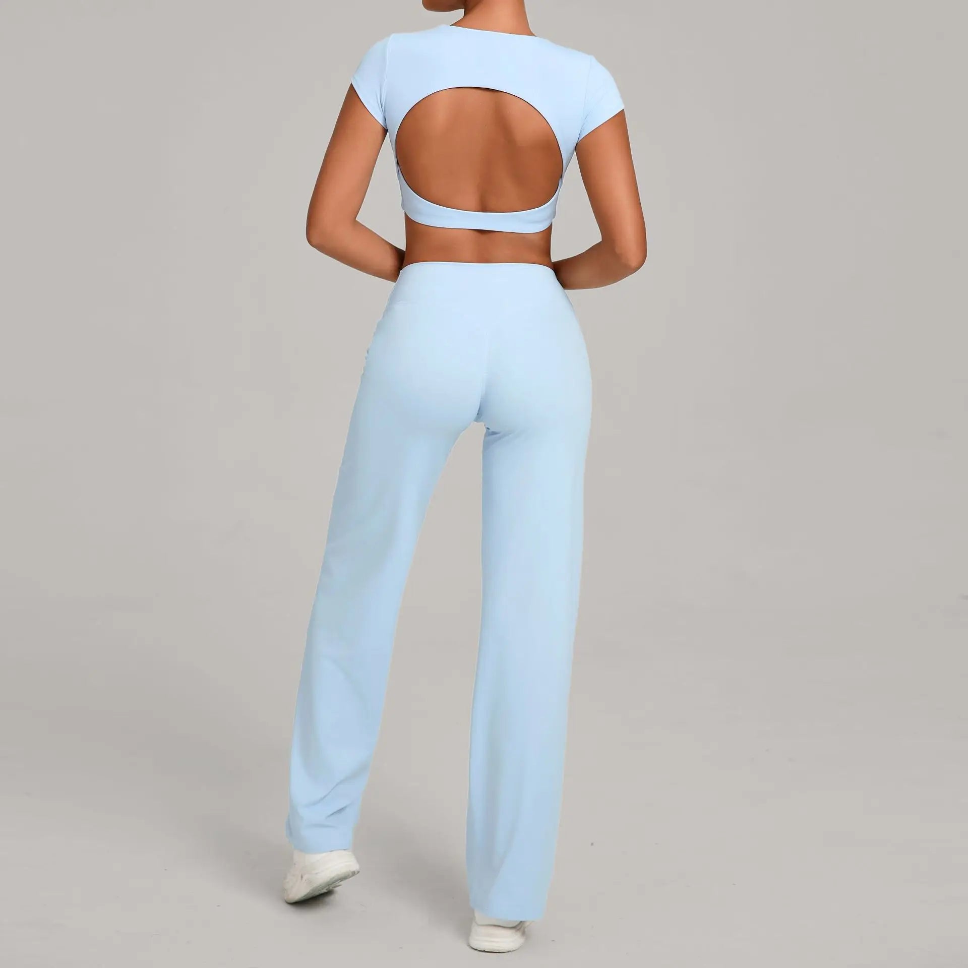 Women Tracksuit Yoga Suit 2PCS Sports Outfits Gym Set Running Workout Clothes Sports Short Sleeves Athletic Wear Yoga Clothing