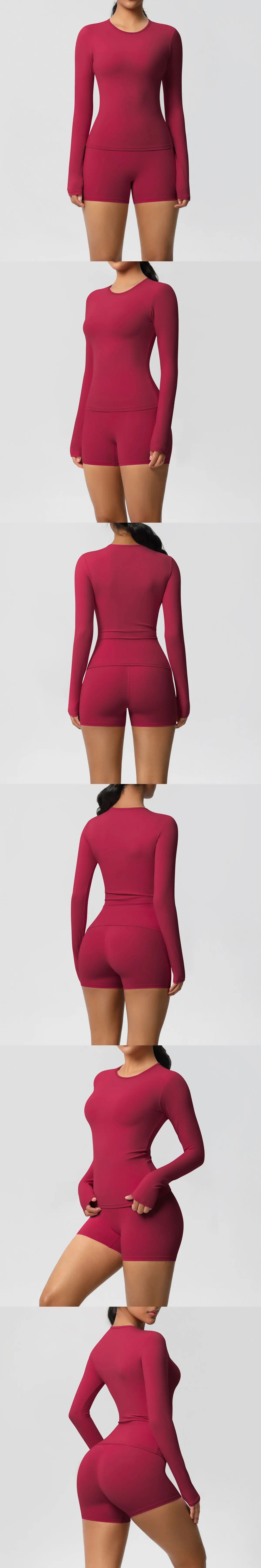 Yoga Clothes Set 2 Piece Gym Sports Shorts Set Women Long Sleeved High Waist Shorts Fitness Suit Running Workout Tracksuit
