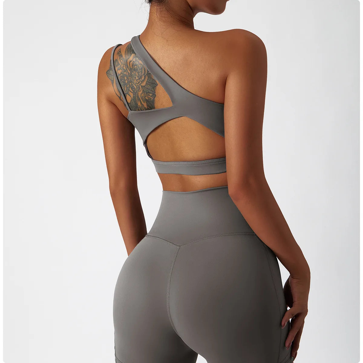 Comfort Single Strap Yoga Bra Chest Pad Running Women Sports Underwear Gym Top Stretch Pull Up Bra Women Vest Fitness Tank Top