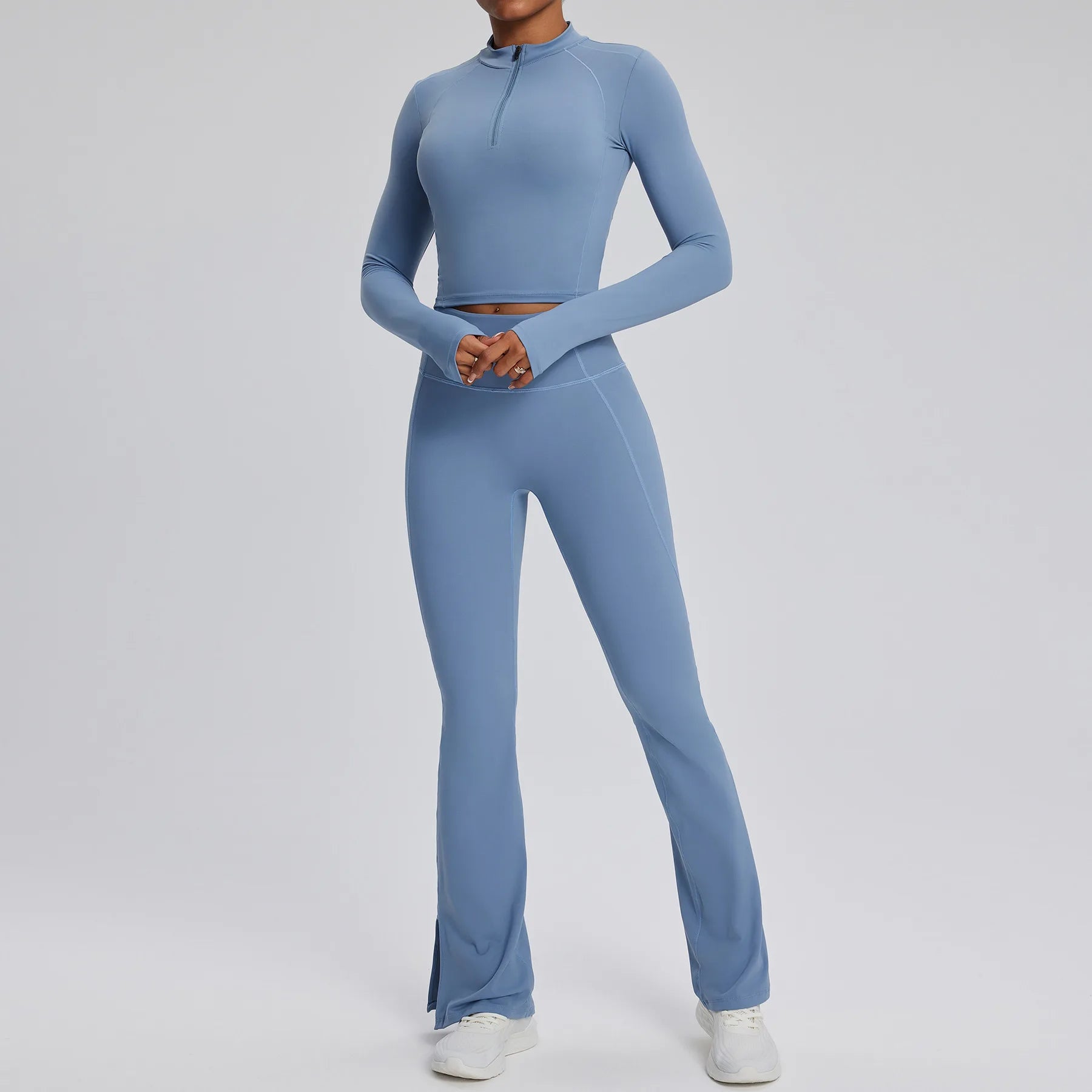 2PCS Yoga Suit Gym Set Women Clothes Running Tracksuit Workout Long Sleeve High Waist Bell-bottoms Sports Shirt Yoga Clothing