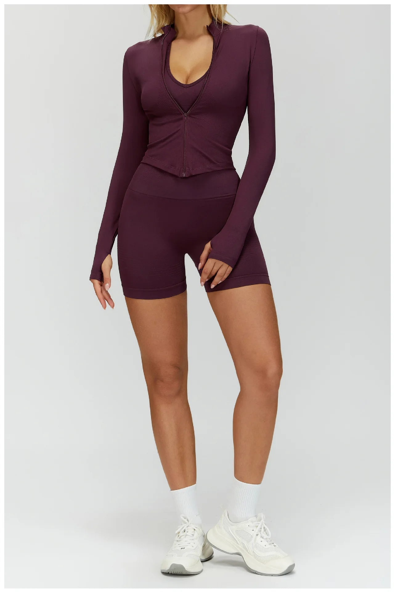 Seamless Outdoor Sports Long Sleeved Women Yoga Coat Quick Dry Zipper Cardigan Stand Up Collar Jacket Running Fitness Jacket Top