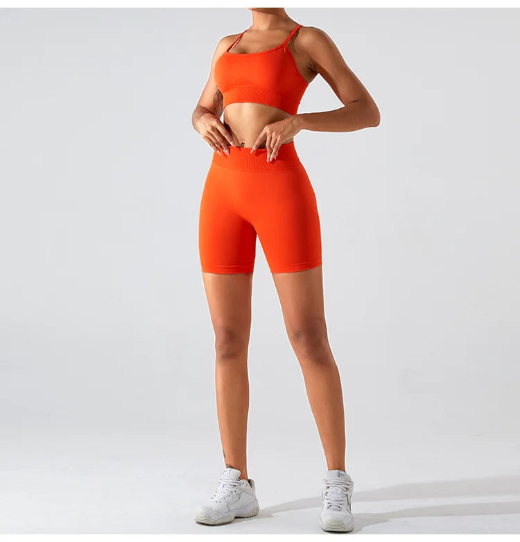 Women High Waist Yoga Shorts Summer Gym Fitness Sports Seamless Leggings Biker Shorts Workout Training Running Shorts Sportswear