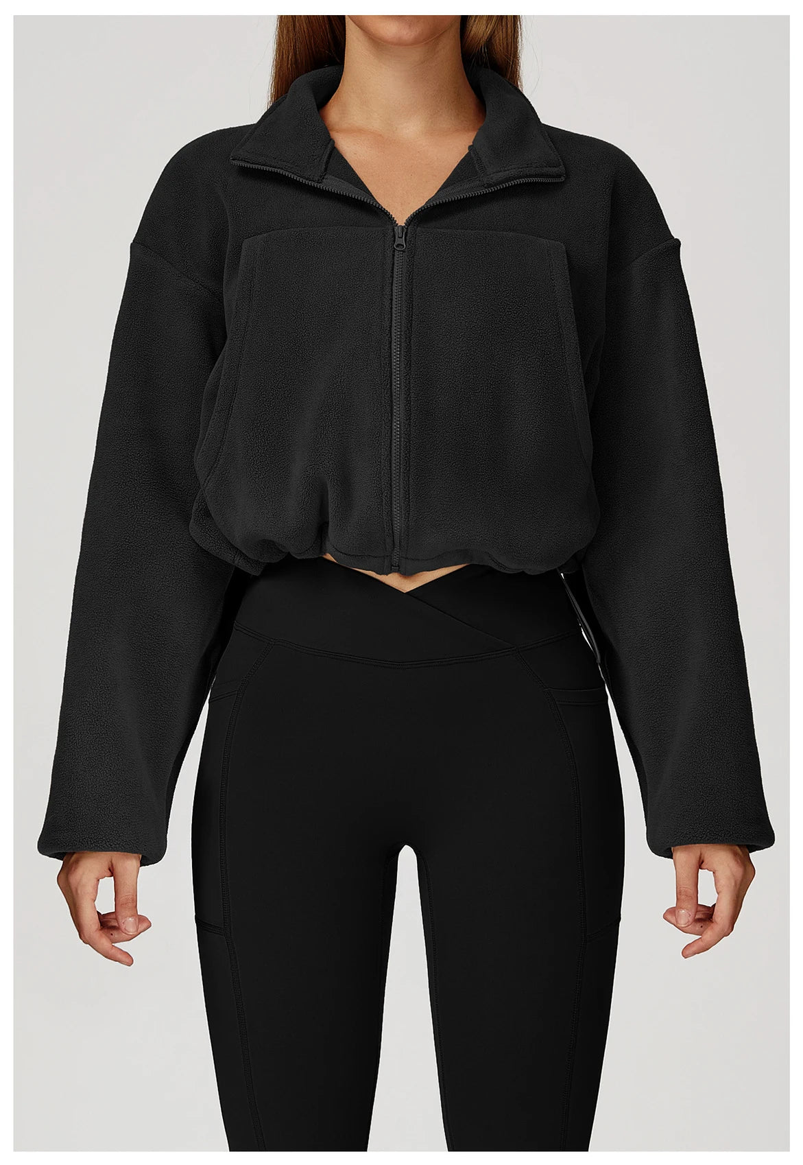 Winter Yoga Jacket Women Long Sleeved Stand Up Collar Windproof Warm Fleece Drawstring Jacket Running With Fleece Sports Jacket
