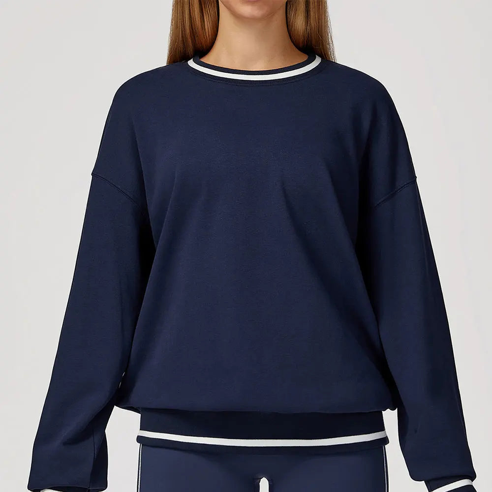 New Color Blocking Hoodie for Women Long Sleeved Loose Round Neck Top Fashionable Hoodie Outdoor Casual Running Sports Top