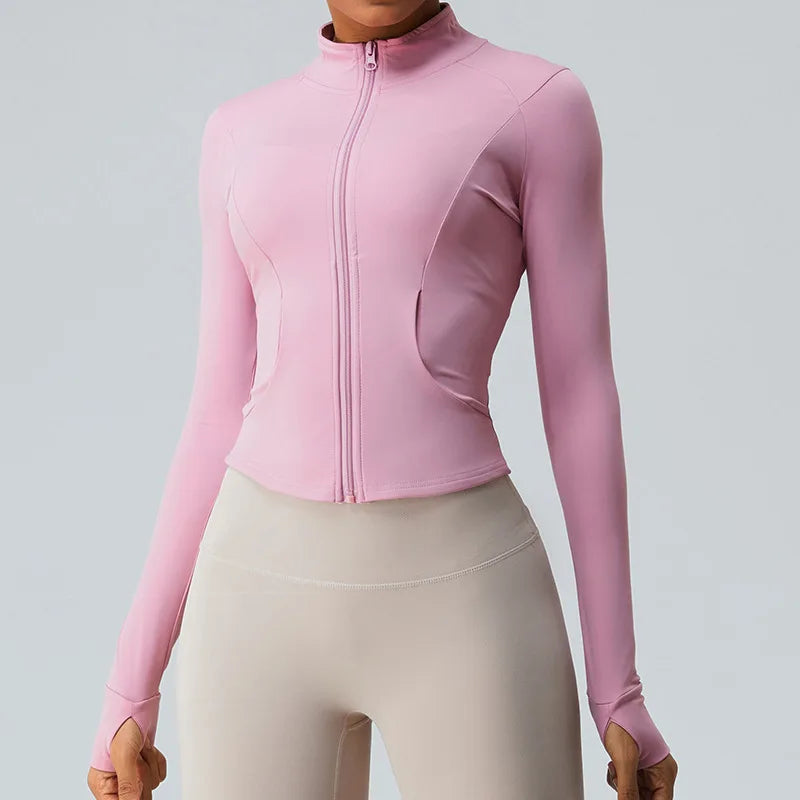New Outdoor Running Yoga Jacket Elasticity Women's Sports Jacket Gym Sports Long Sleeves Women Quick-Drying Tights Zipper Hoodie