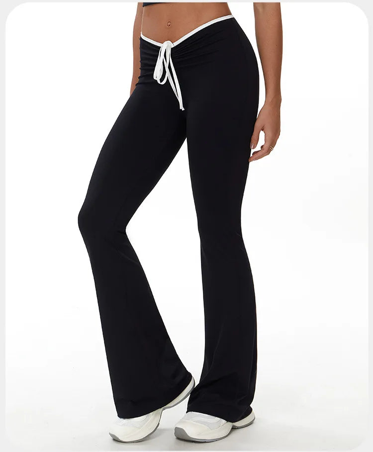 Bell-bottoms Women Yoga Leggings Drawstring Fitness Wide Leg Pants Gym Running Cycling Pants Sports High Waist Workout Leggings