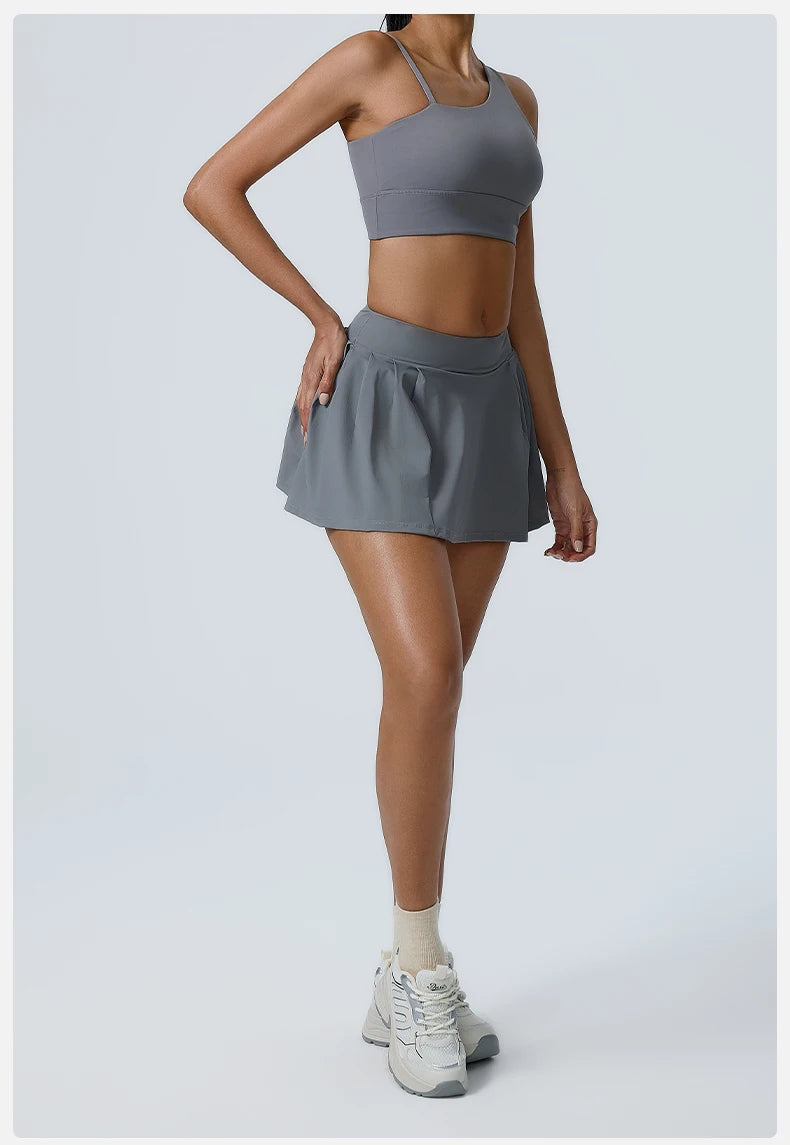Yoga Set 2PCS Women Sport Suit Gym wear Workout Clothes Sports Crop Top Yoga Short Skirt Fitness Bra Set Breathable Gym Suits
