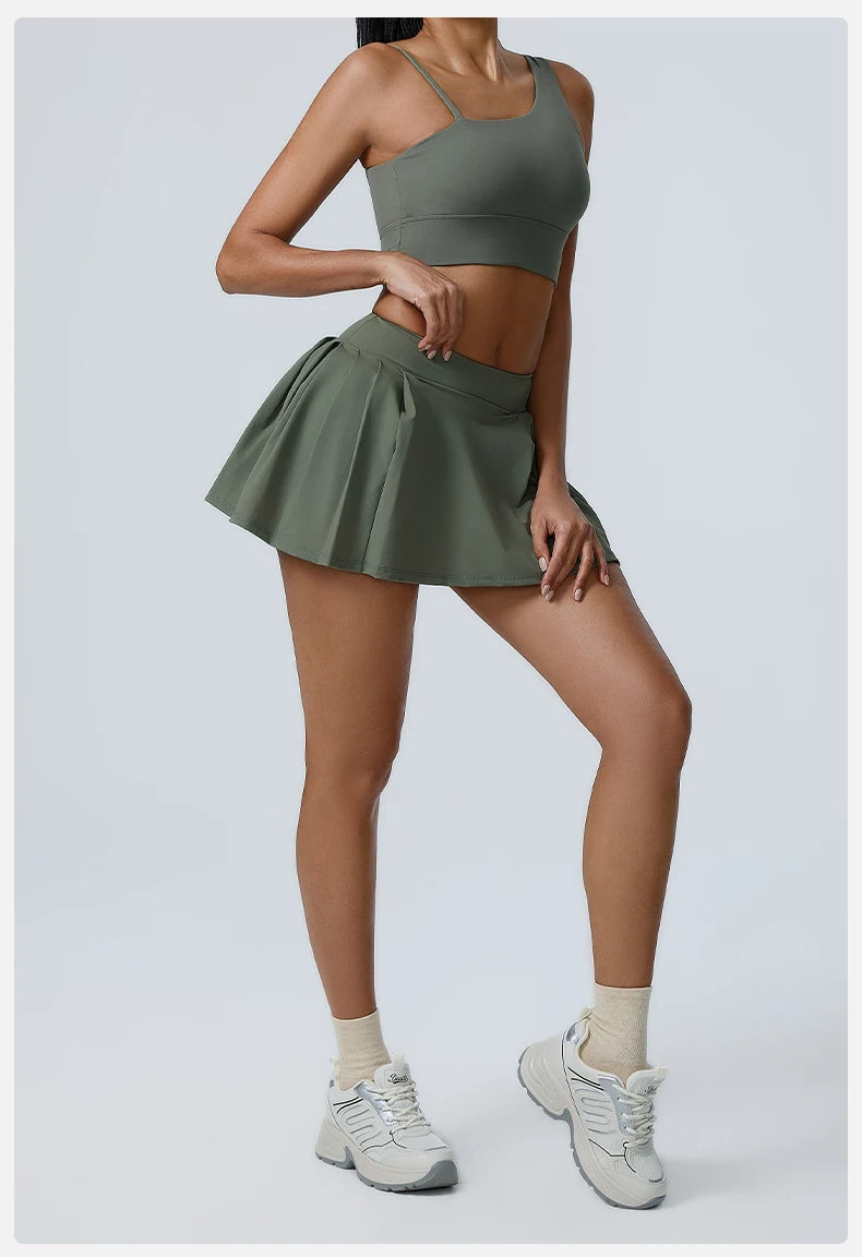 Yoga Set 2PCS Women Sport Suit Gym wear Workout Clothes Sports Crop Top Yoga Short Skirt Fitness Bra Set Breathable Gym Suits
