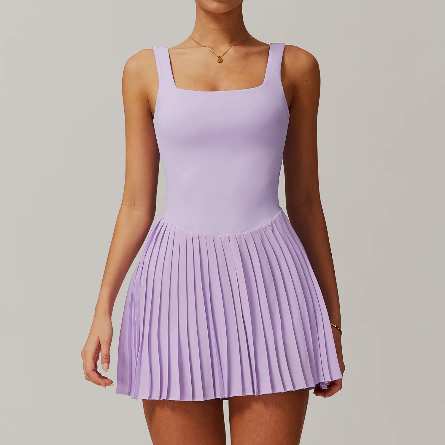 Yoga Set Naked Tennis Dress Women's Jumpsuit Bottom anti Glare Fitness Clothes Sports Running Pockets Pleated Skirt Sports Dress