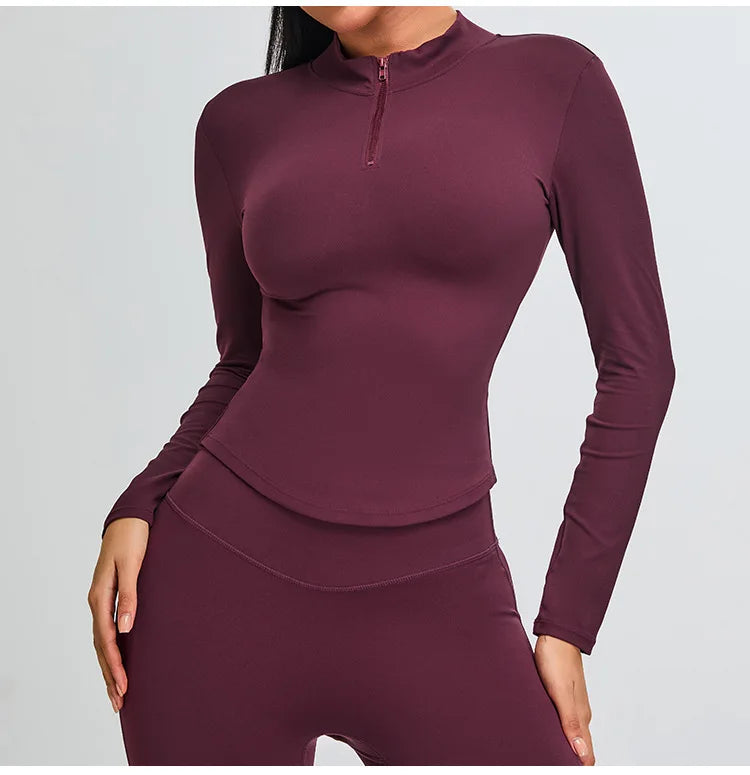 Half Zipper Yoga Long Sleeve Women Shirt Sports Jacket Fitness Gym Top Activewear Running Coats Sports Workout Clothes Woman Top