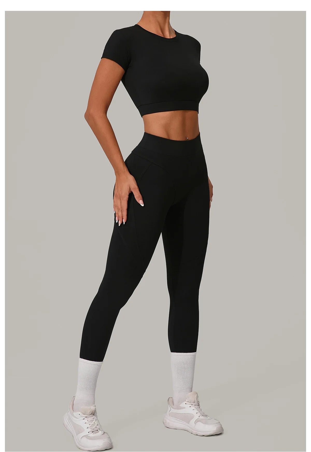 2PCS Yoga Set Gym Clothes Seamless Sportswear Yoga Suits Women Fitness Tracksuits Sports Short Sleeves Gym Leggings Sports Suits