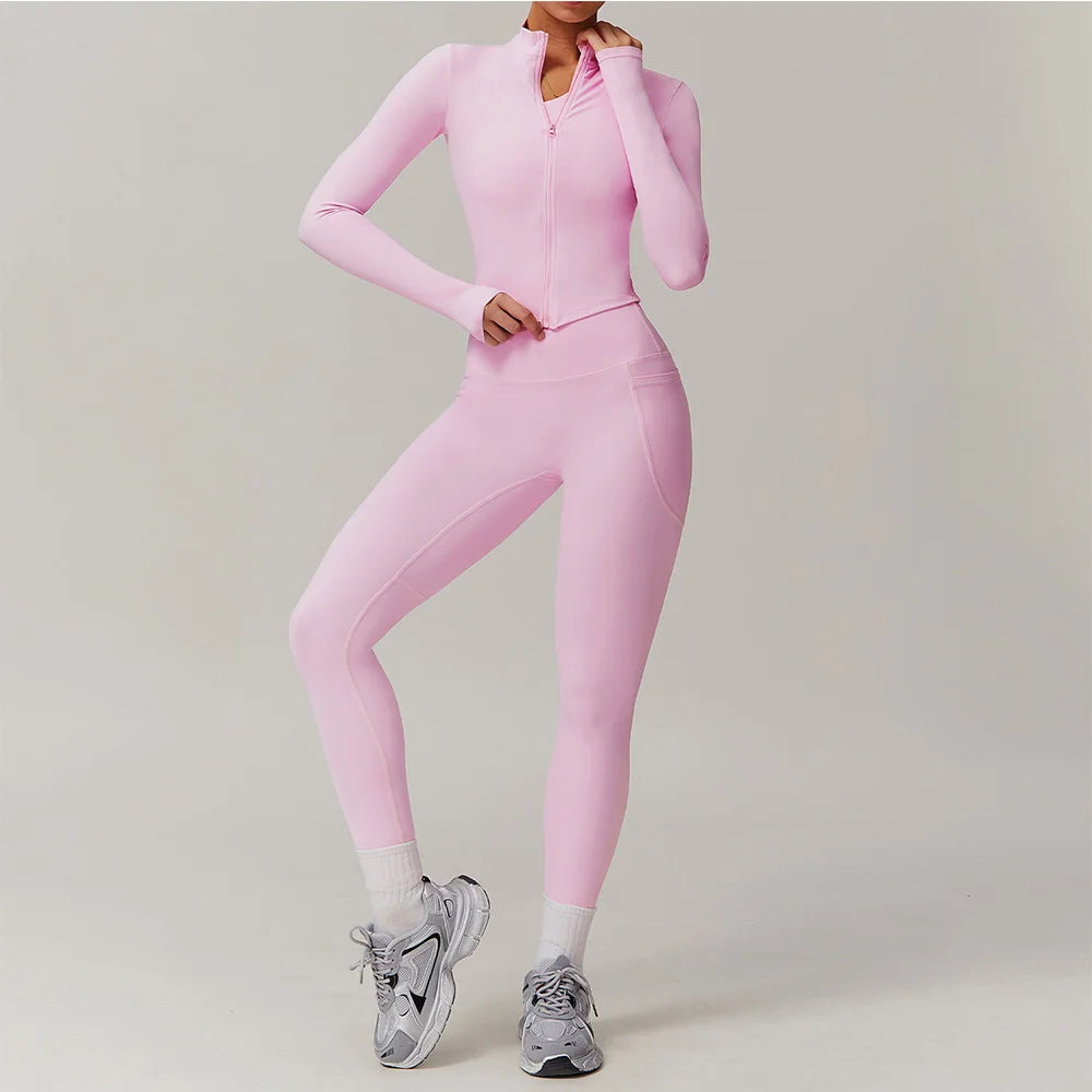 2PCS Yoga Suit Gym Set Women Sports Set Women Long Sleeve Running Workout Sportswear Female Tracksuit Sports Shirt Yoga Clothing