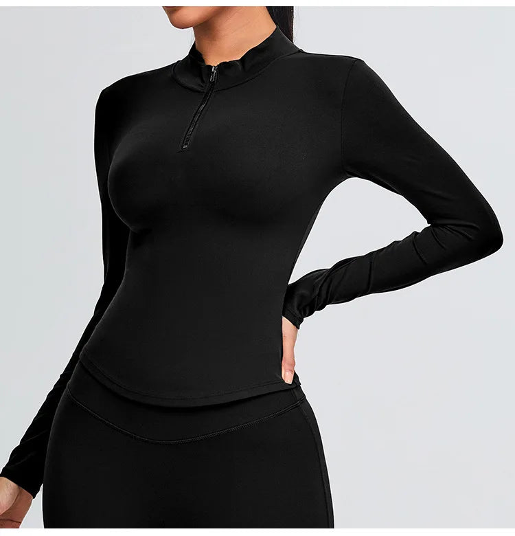 Half Zipper Yoga Long Sleeve Women Shirt Sports Jacket Fitness Gym Top Activewear Running Coats Sports Workout Clothes Woman Top