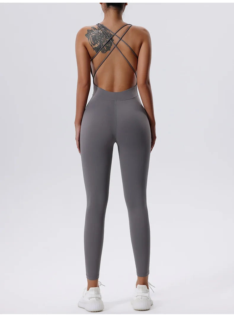 New Yoga Suit Gym Set Women Training Sportswear Women Sports Jumpsuit Fitness Rompers Stretch Female Push Up Workout Bodysuits