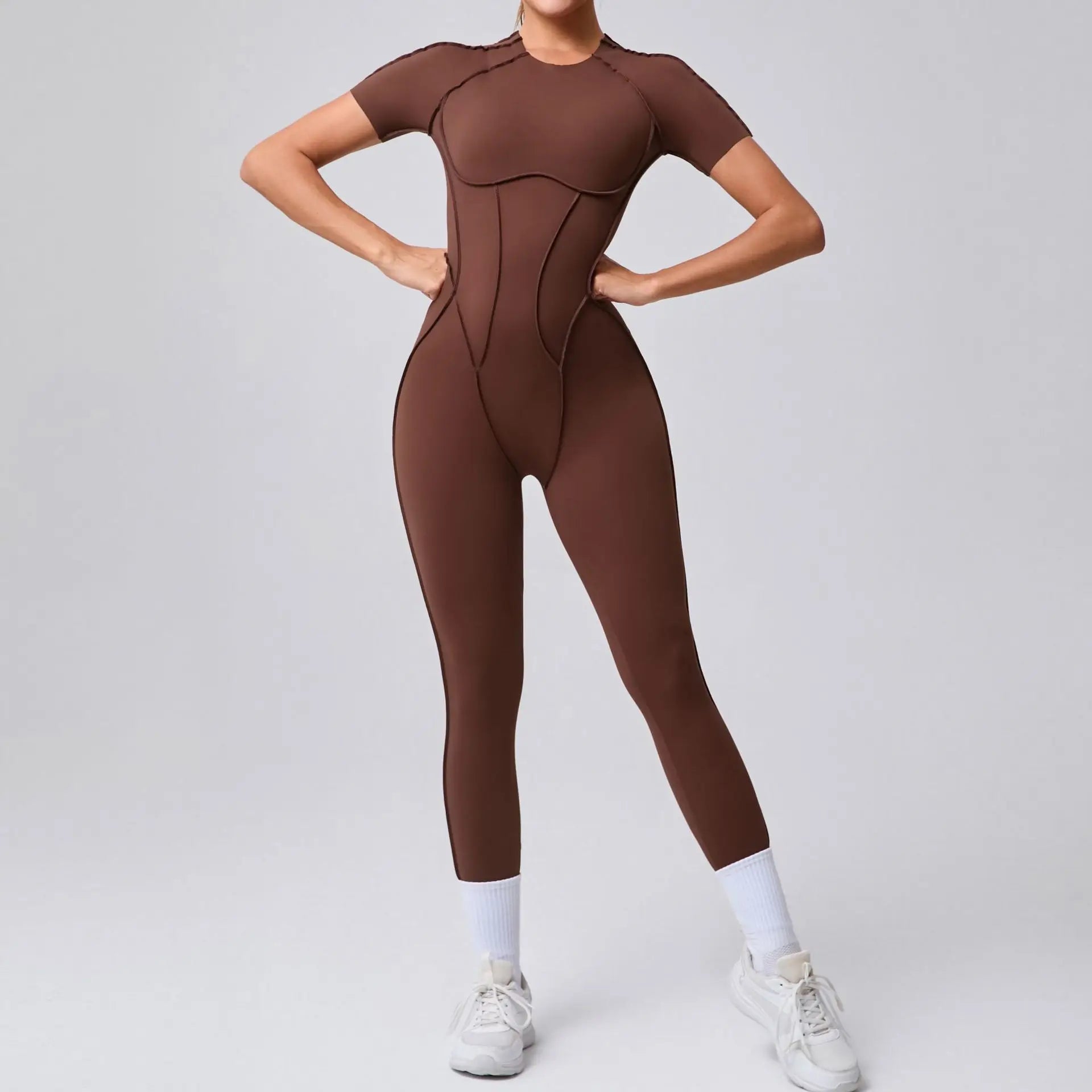 Seamless Yoga Jumpsuits Sports Fitness Hip-lifting Backless Short-sleeved One-piece Workout Rompers Gym Leggings Women Tracksuit