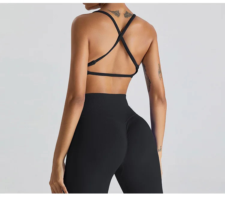 Seamless Soft Cross Back Women Sports Underwear Fitness Bra Tights Yoga Vest High Strength Shockproof Gym Sports Top Push Up Bra