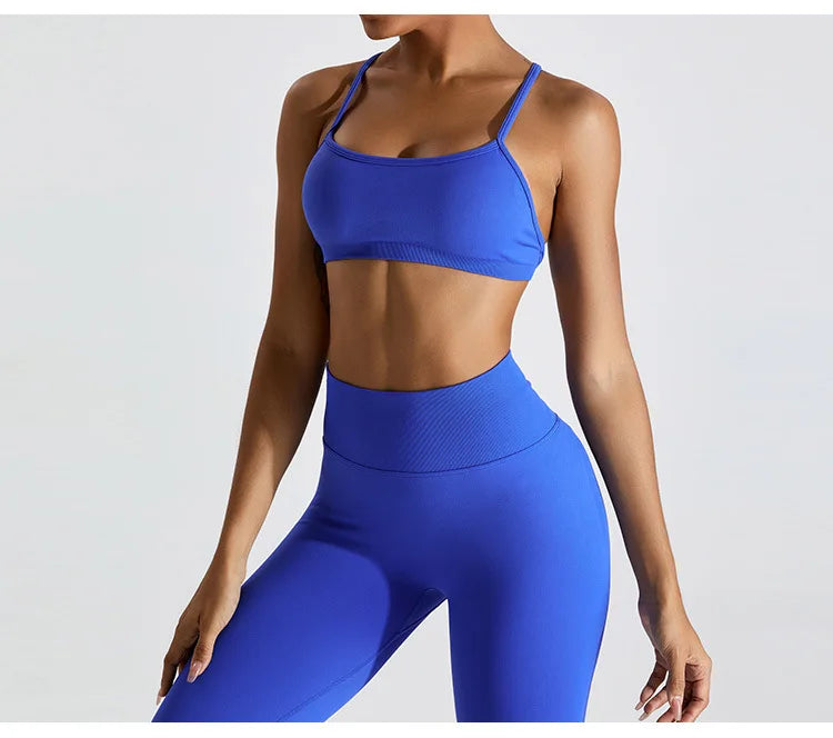 Seamless Soft Cross Back Women Sports Underwear Fitness Bra Tights Yoga Vest High Strength Shockproof Gym Sports Top Push Up Bra