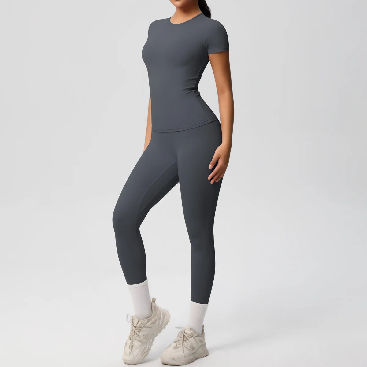 2PCS Yoga Set Women's Tracksuit Quick-Drying Gym Leggings Set Short Sleeve Breathable Gym Yoga Slim Fitness Active Top