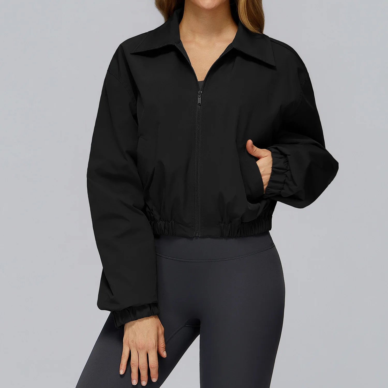Winter Long Sleeved Loose Jacket Women's Zipper Yoga Long Sleeved Windproof Warm Sports Top Outdoor Hiking and Running Jacket