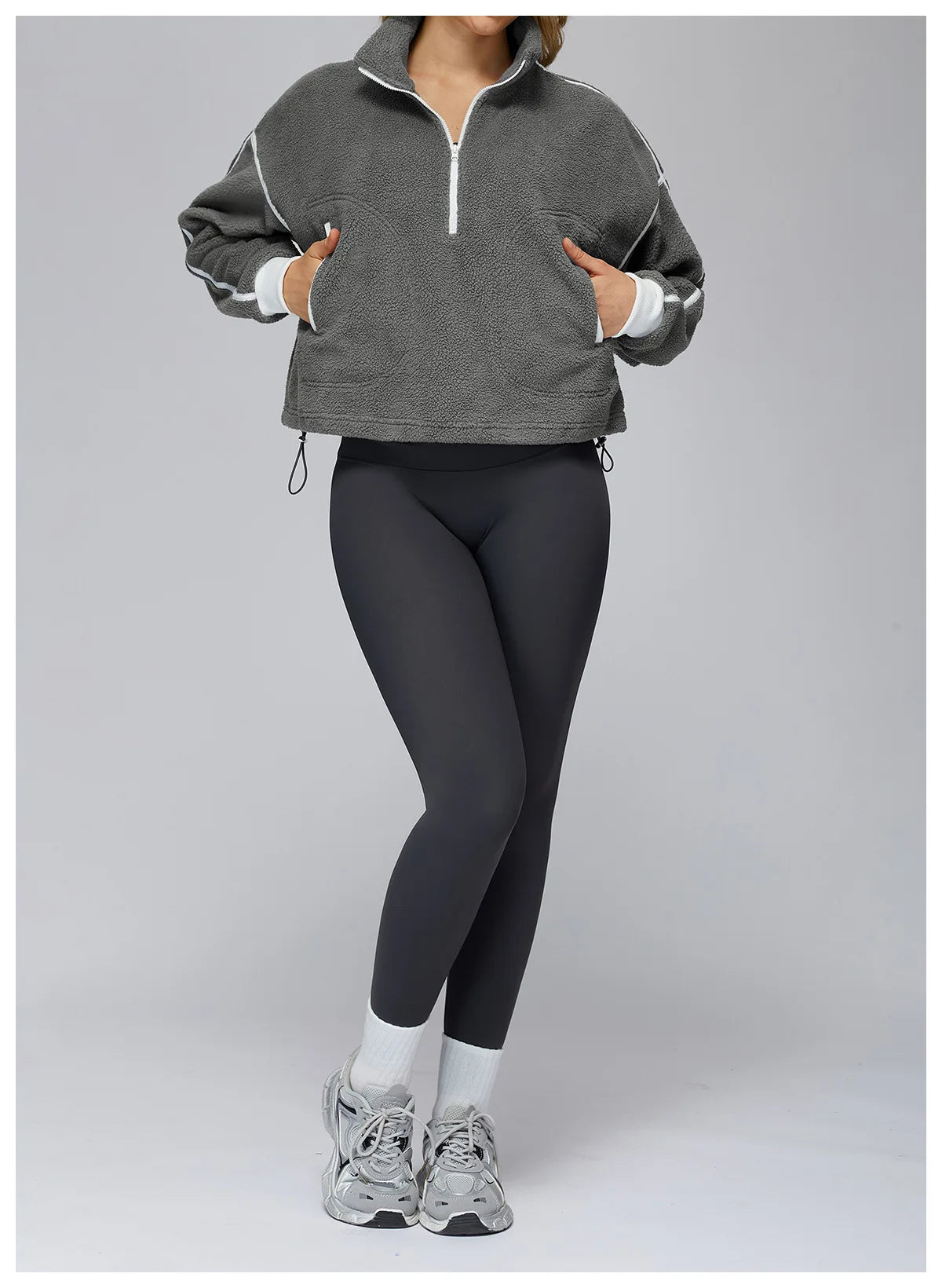 Winter Women's Standing Collar Windproof and Warm Fleece Jacket Women's Long Sleeved Running and Fleece Sports Jacket