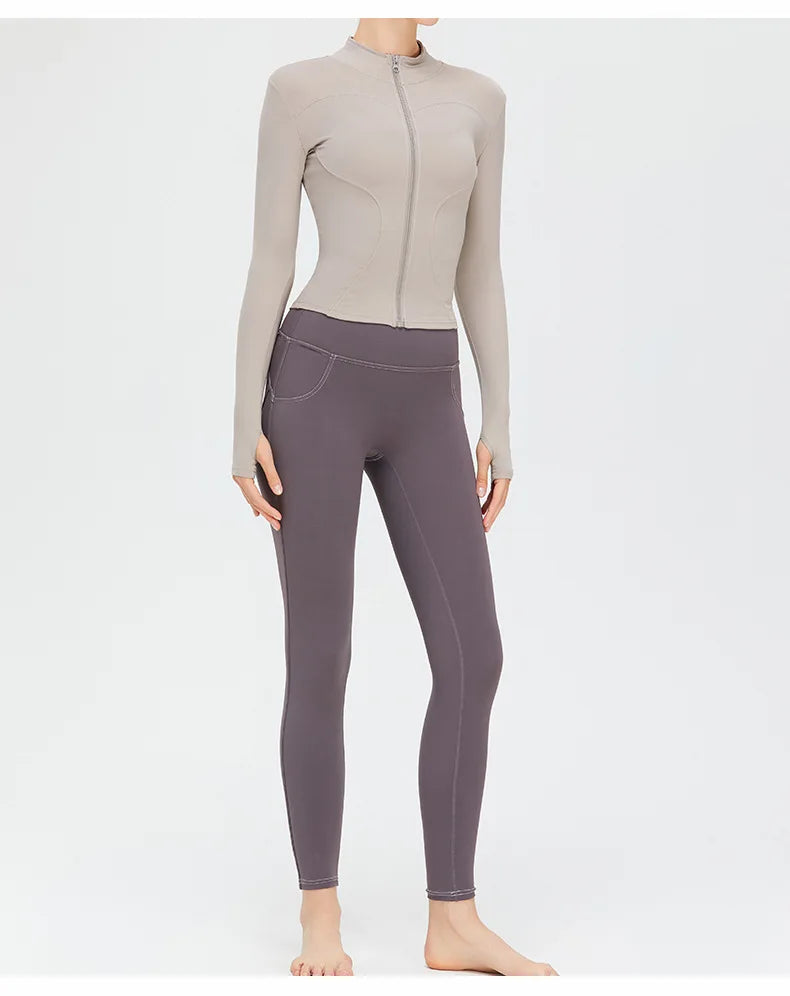Zipper Jacket Women Sports Long Sleeve Push Up Fitness Yoga Shirt Gym Top Activewear Running Coats Workout Clothes Woman Jacket