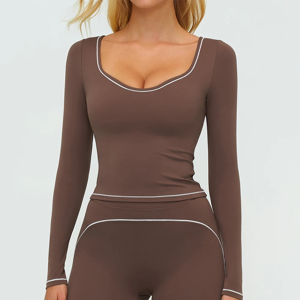 Yoga Shirts Women's Yoga Long Sleeve Fitness Long Sleeve Running Gym Clothes Workout Dry Fit Breathable High Elastic Sports Top