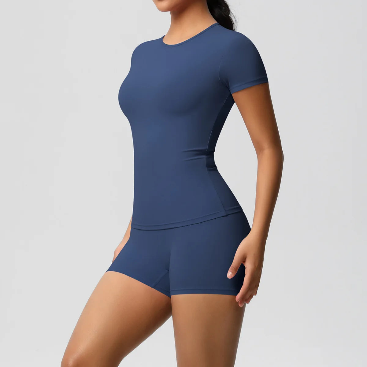 UREN 2PCS Gym Set Summer Short Sleeve Breathable Stretchy GYM Yoga Slim Fitness Active Top Women's Quick-Drying Cycling Short