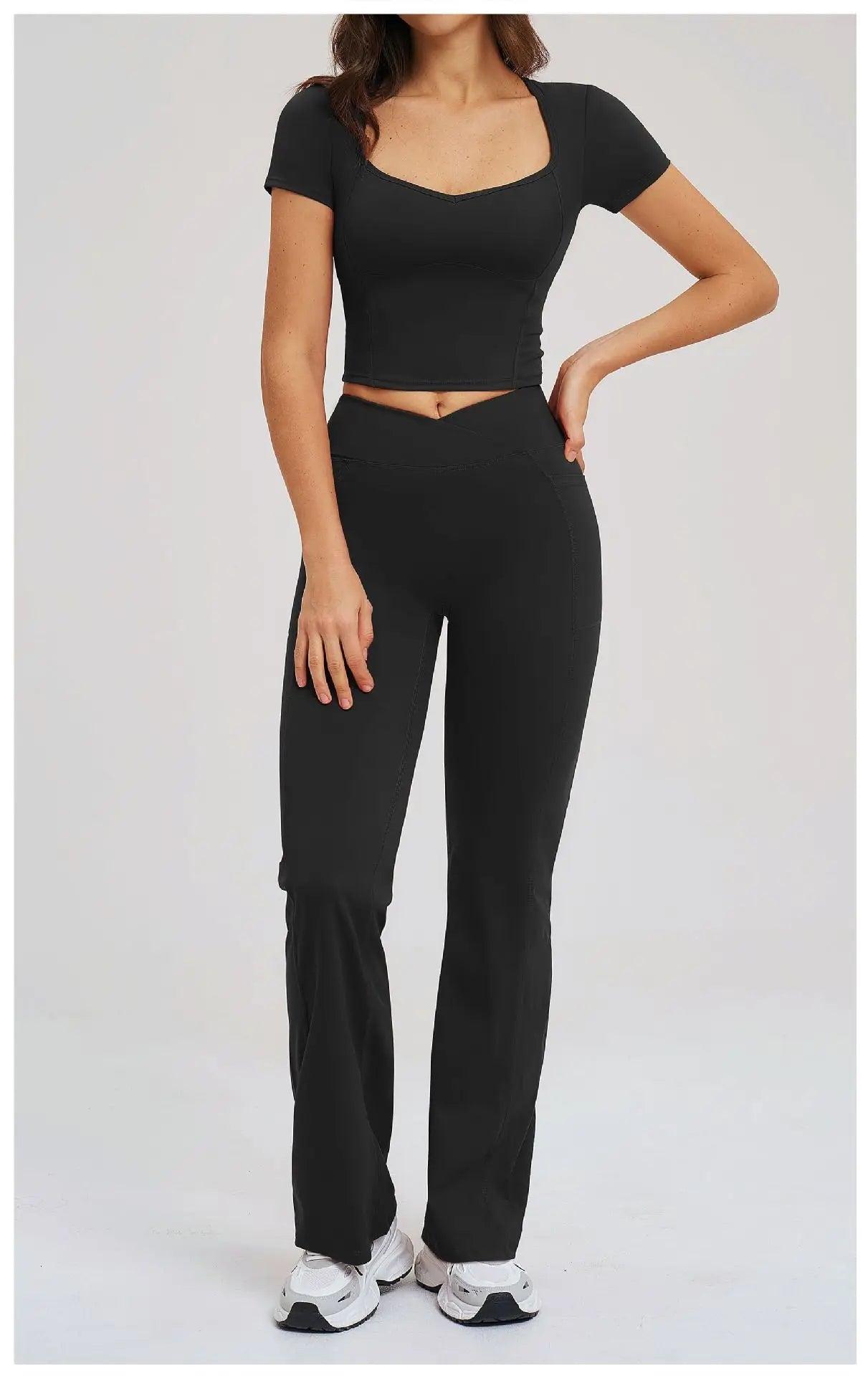 Yoga Set 2 Pieces Gym Clothes Sportswear Yoga Outfits For Women Fitness Short Sleeve Crop Top Tracksuits Sports Set Gym Leggings