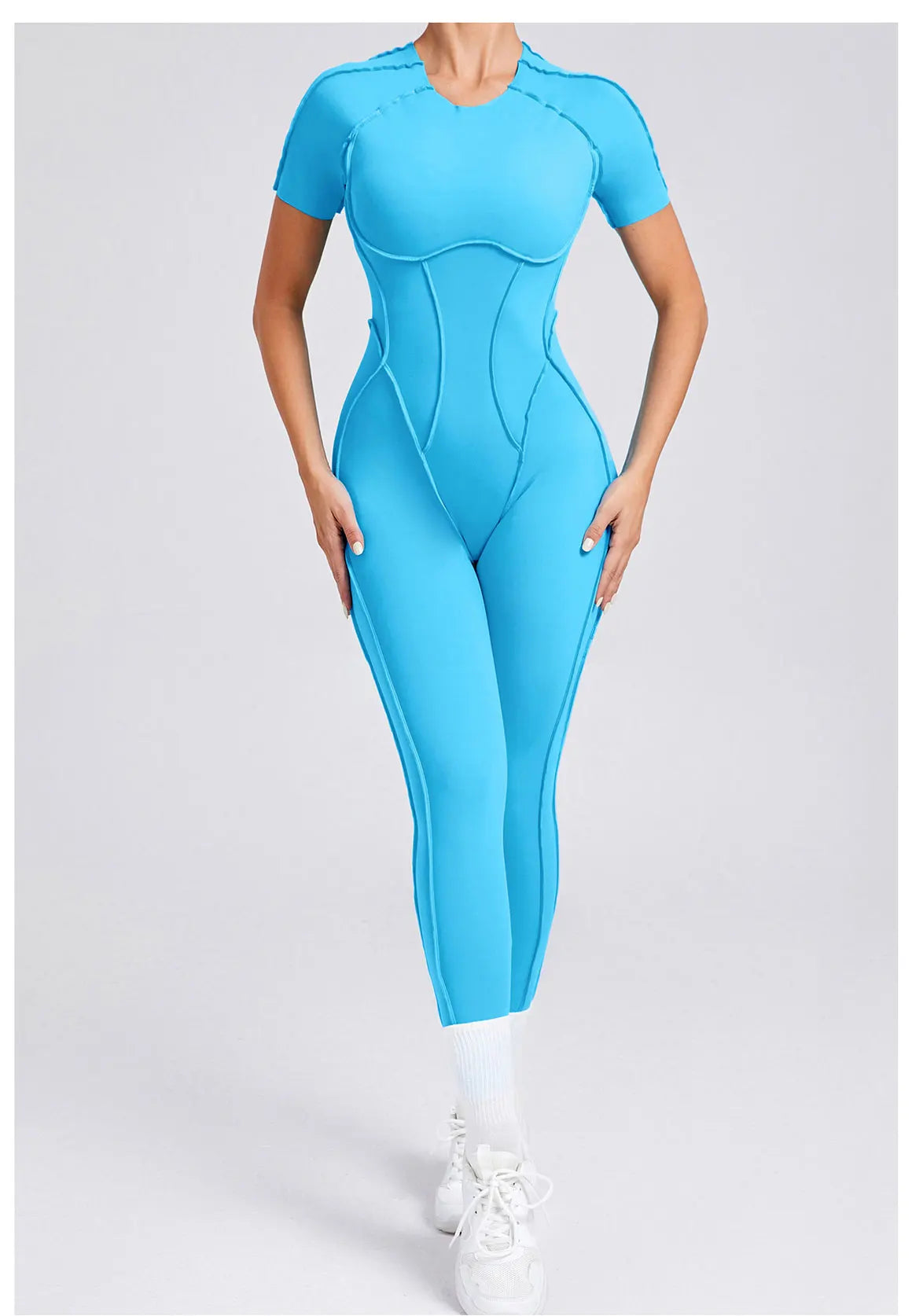 Seamless Yoga Jumpsuits Sports Fitness Hip-lifting Backless Short-sleeved One-piece Workout Rompers Gym Leggings Women Tracksuit