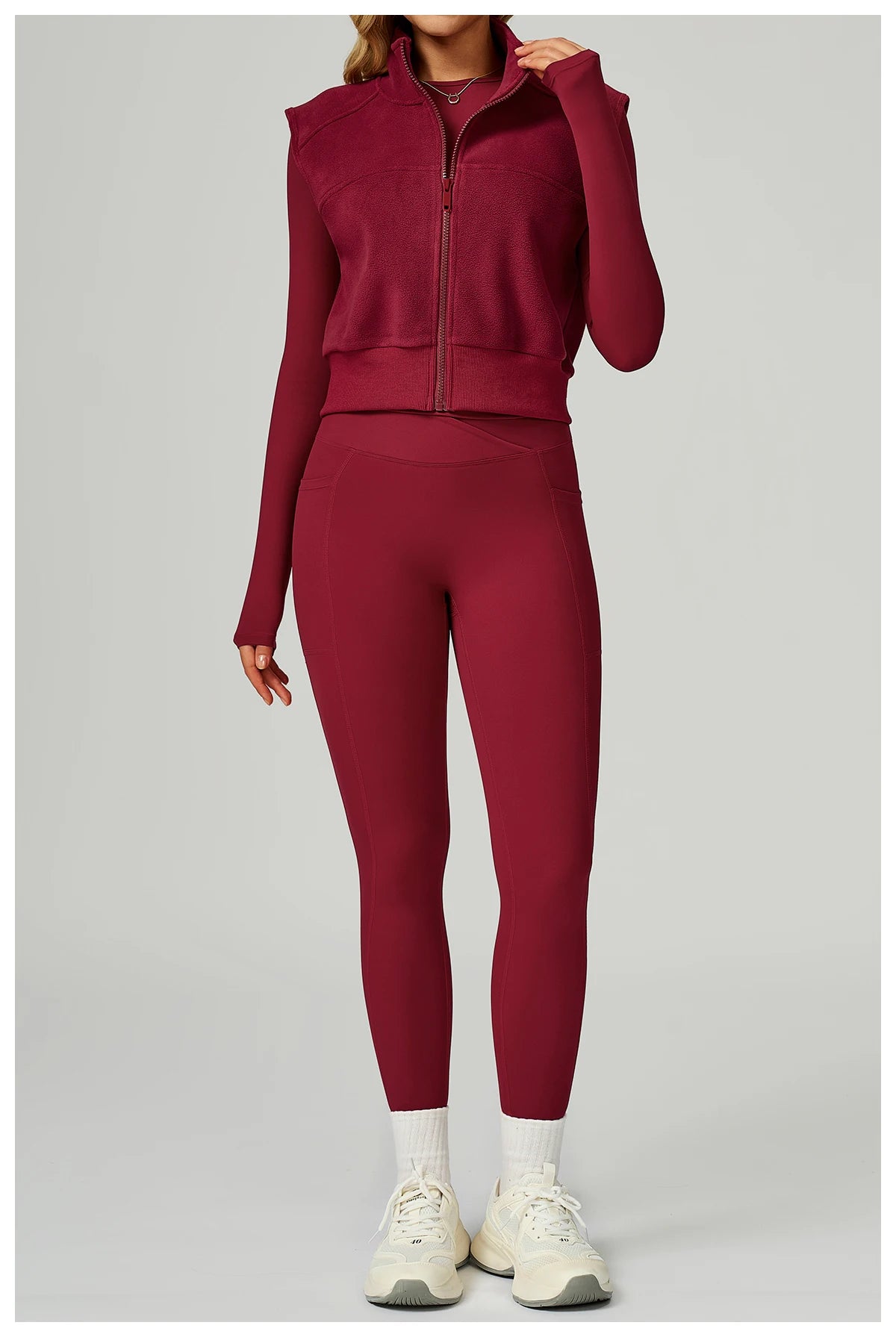 Winter Warm High Neck Velvet Vest Women's Sleeveless Top with Zipper Waist Outdoor Running Top