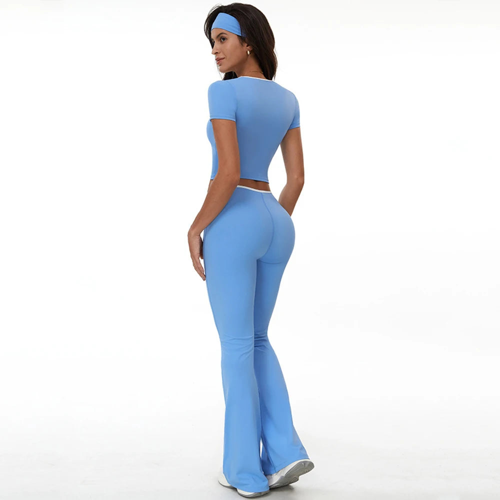 2PCS Yoga Suit Women Sports Short Sleeves High Waist Leggings Running Outfit Gym Set Fitness Workout Clothes Push Up Sportswear