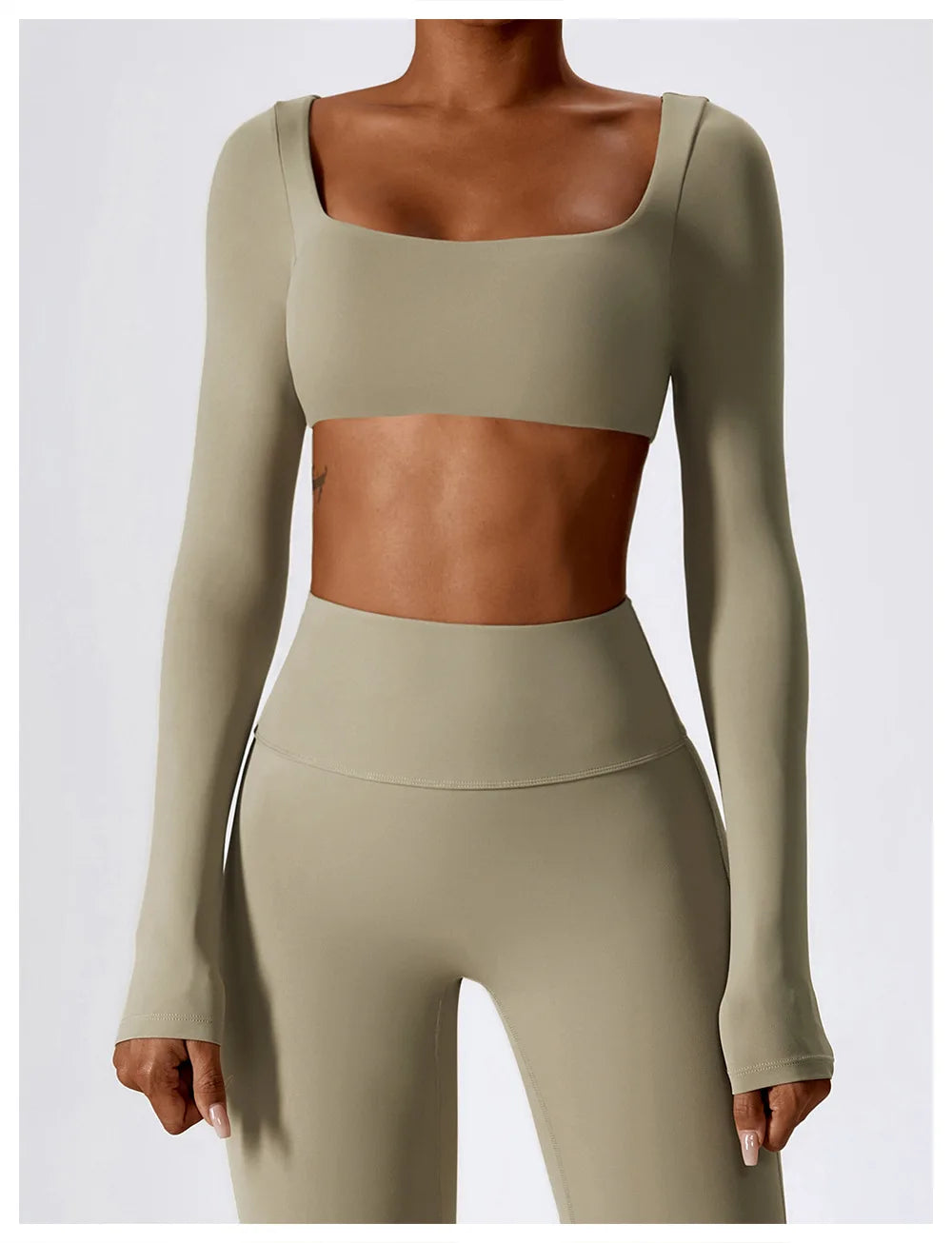 Women Yoga T-shirts Crop Tops Solid Sports Top Long Sleeve Running Shirts Sexy Exposed Navel Quick Dry Fitness Gym Sport Wear