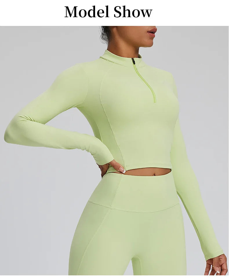 Half Zipper Long Sleeve Yoga Shirts Sport Top Fitness Yoga Top Gym Top Sports Wear For Women Push Up Running Full Sleeve Jacket