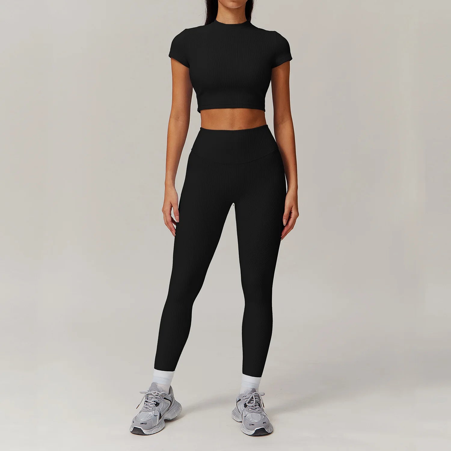 2 Pieces Yoga Suit Women Sports Set Ribbed Gym Set Women Tracksuit Running Workout Zipper Long Sleeve Sports Shirt Yoga Clothing