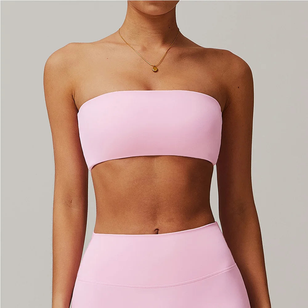 Sports Underwear Women Fitness Bra Intimate Strapless Bustier Bandeau Breathable Wrapped Chest Sports Bra Fitness Tops Yoga Bra