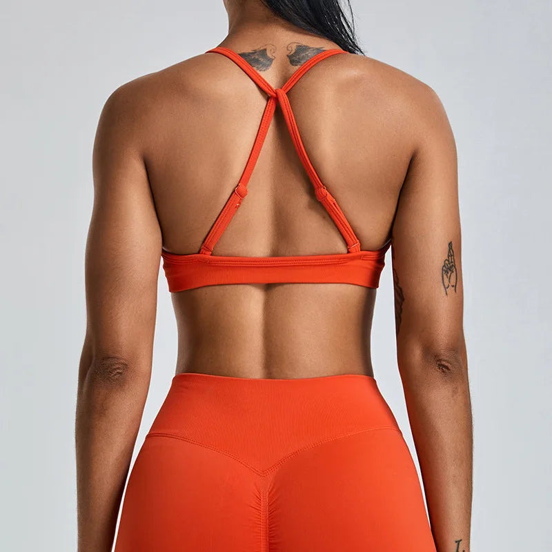 Women Sports Underwear Scrunch Push-up High Support Adjustable Thin Shoulder Strap Tank Fitness Top Seamless Workout Yoga Bras