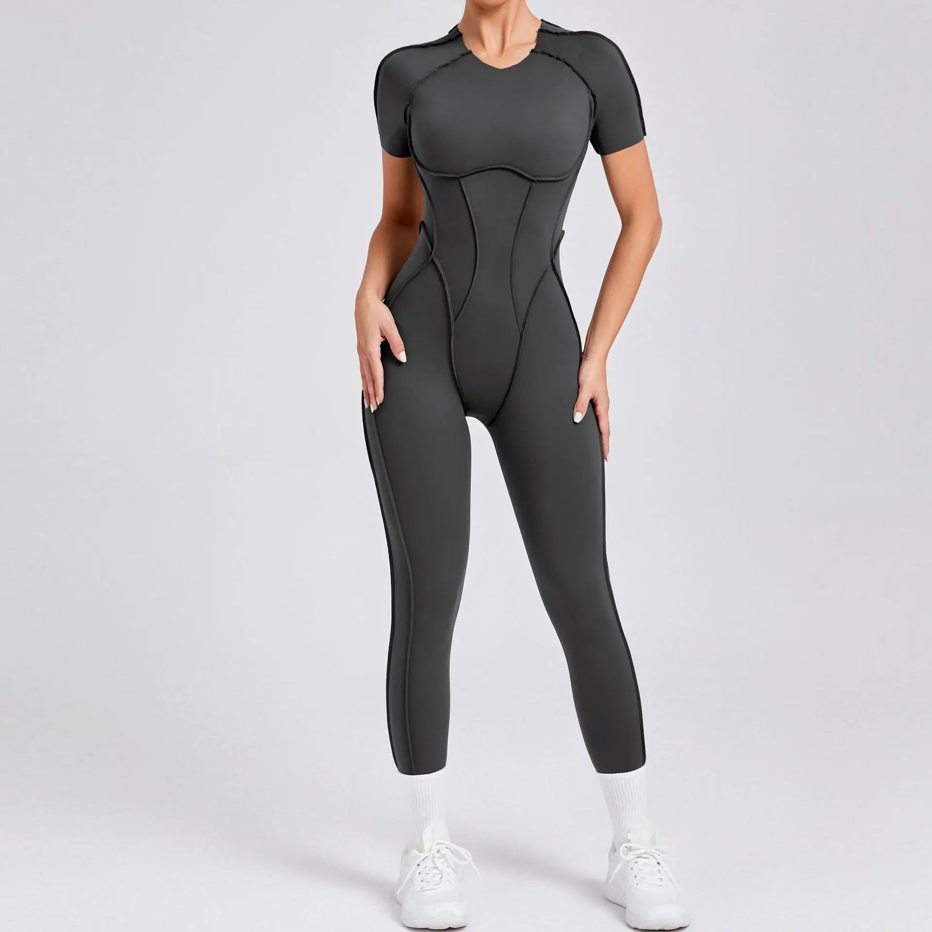 Seamless Yoga Jumpsuits Sports Fitness Hip-lifting Backless Short-sleeved One-piece Workout Rompers Gym Leggings Women Tracksuit