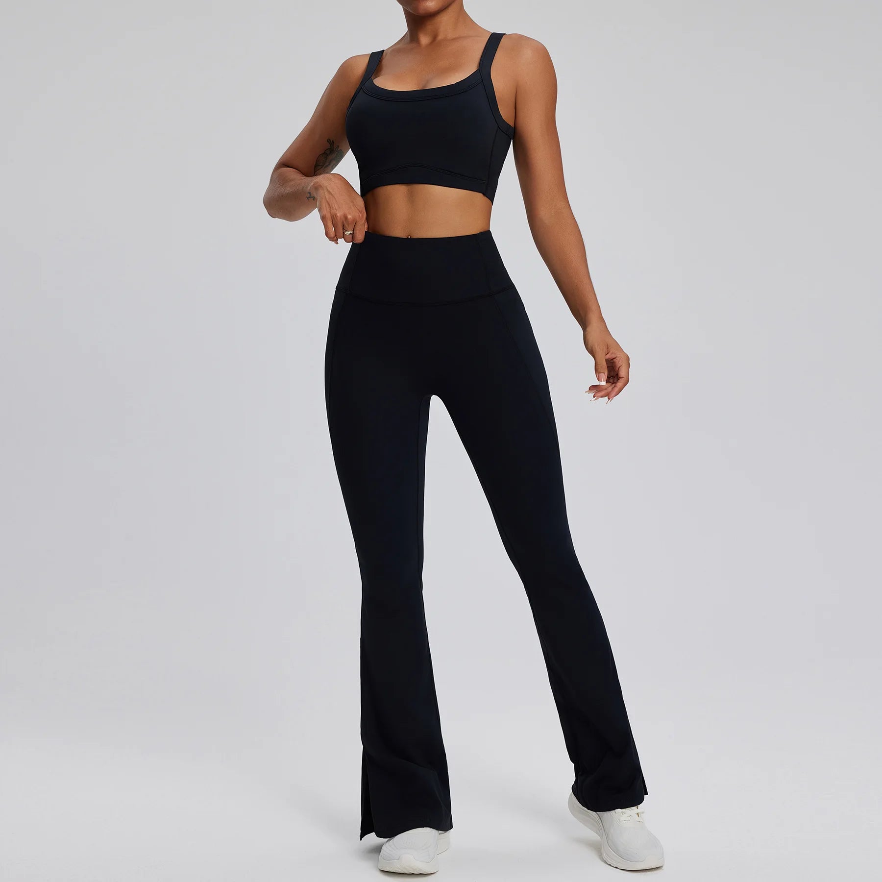 2PCS Yoga Suit Gym Set Women Clothes Running Tracksuit Workout Long Sleeve High Waist Bell-bottoms Sports Shirt Yoga Clothing