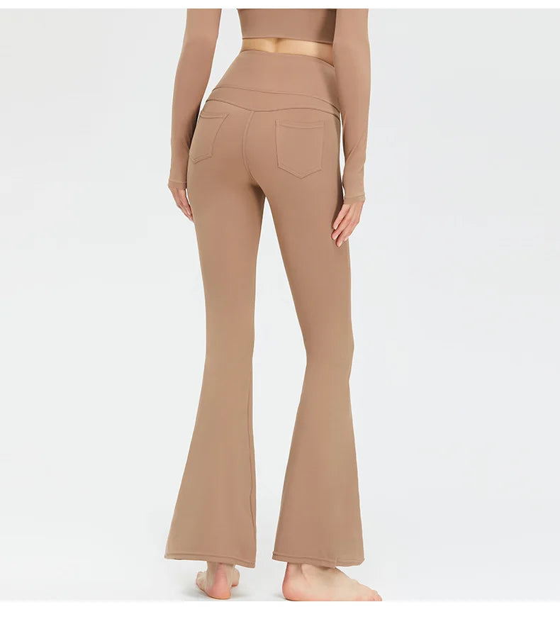 Flare Legging Pocket Yoga Pants Women Bell-bottoms Workout Yoga Trousers High Waist Tight Fitness Pants Gym Sports Wide Leg Pant