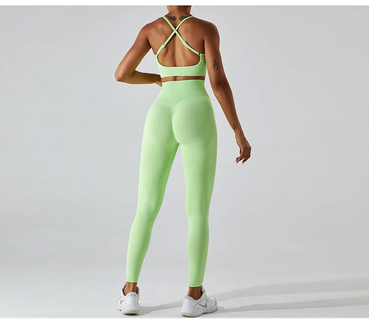 Women's Tracksuit Seamless Fitness Suit 2PCS Yoga Set Sportswear Workout Sports Bra High Waist Leggings Gym Clothing Sports Suit