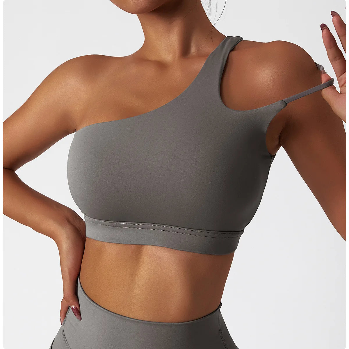 Comfort Single Strap Yoga Bra Chest Pad Running Women Sports Underwear Gym Top Stretch Pull Up Bra Women Vest Fitness Tank Top