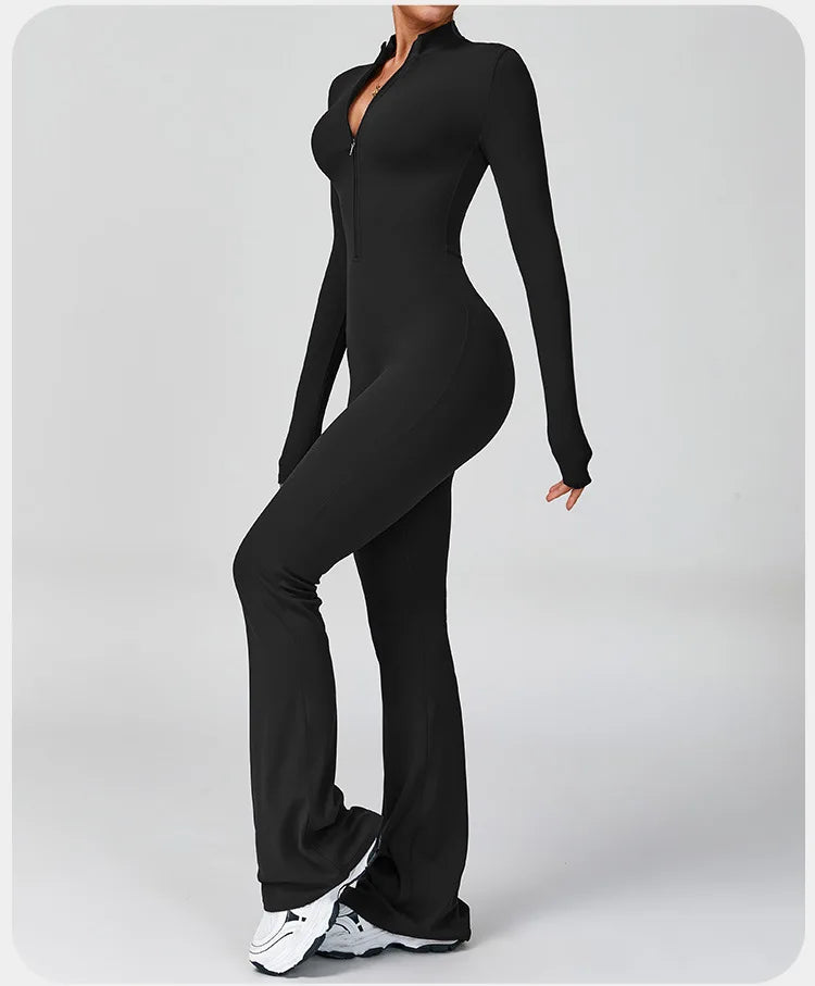 Gym Jumpsuit Women Rompers Fitness Suit Sports Overalls for Woman Tracksuit Yoga Clothing Zipper Long Sleeved Workout Sportswear