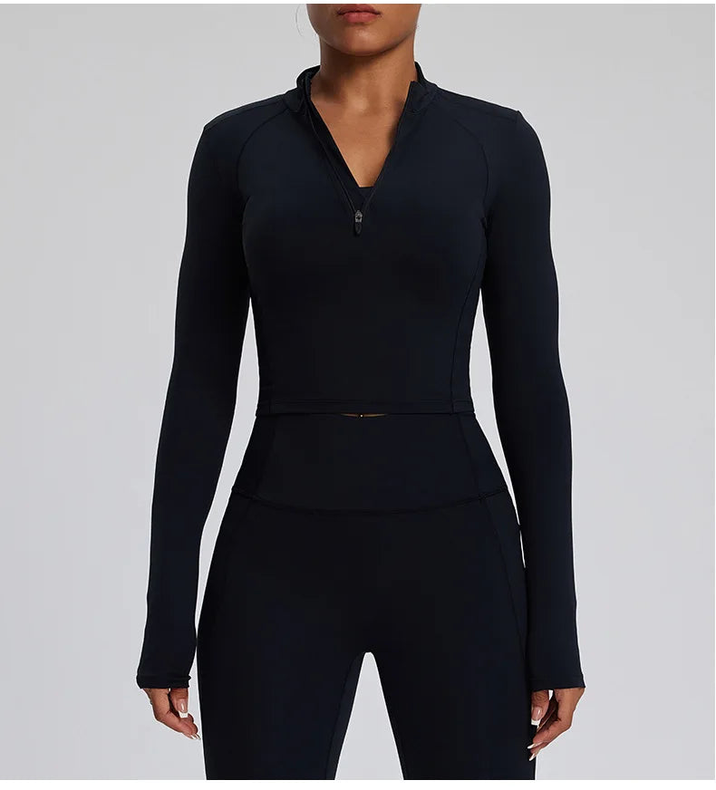 Half Zipper Long Sleeve Yoga Shirts Sport Top Fitness Yoga Top Gym Top Sports Wear For Women Push Up Running Full Sleeve Jacket