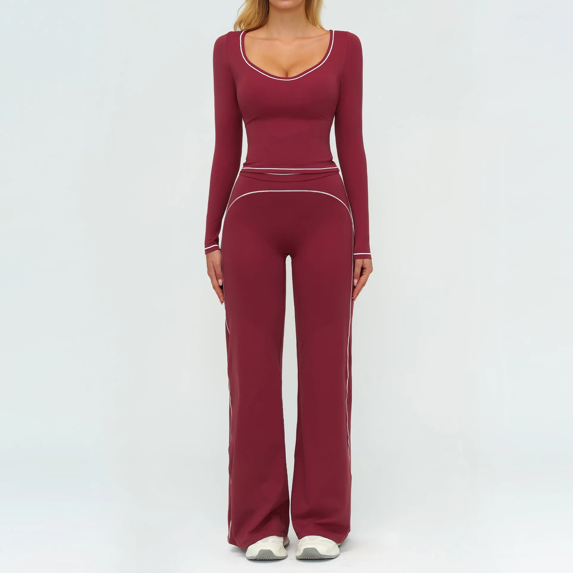 Yoga Set Women Tracksuit 2PCS Sportswear Workout Clothes Athletic Wear Gym Leggings Fitness Outfits Top Long Sleeve Sports Suits