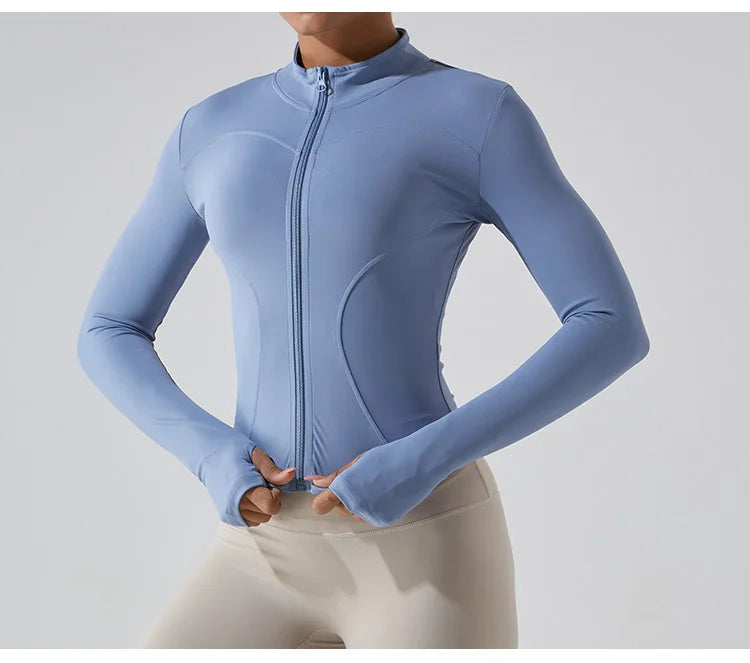 Zipper Jacket Women Sports Long Sleeve Push Up Fitness Yoga Shirt Gym Top Activewear Running Coats Workout Clothes Woman Jacket